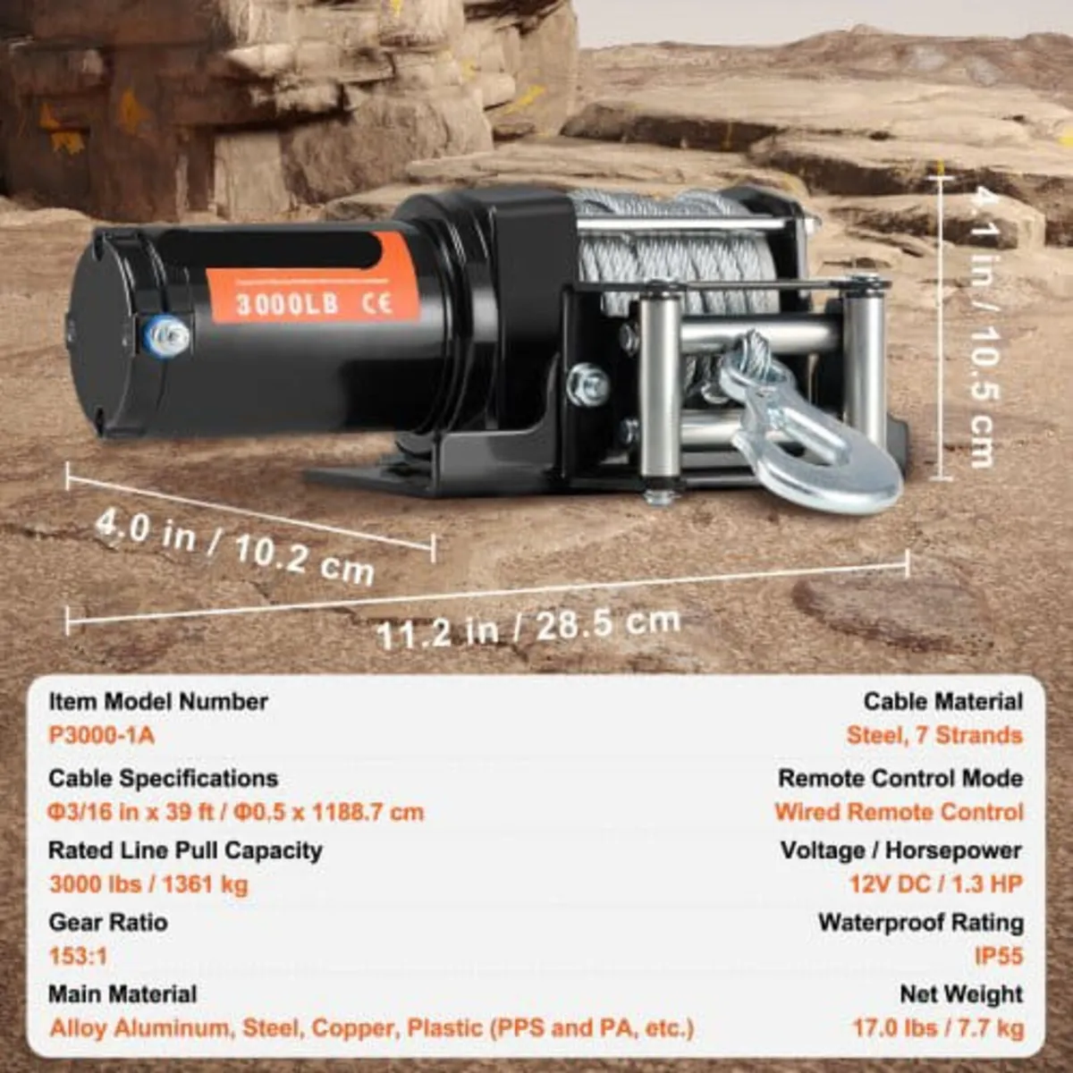Electric Winch ATV UTV 1360.8 kg Steel Cable IP55 - Image 4