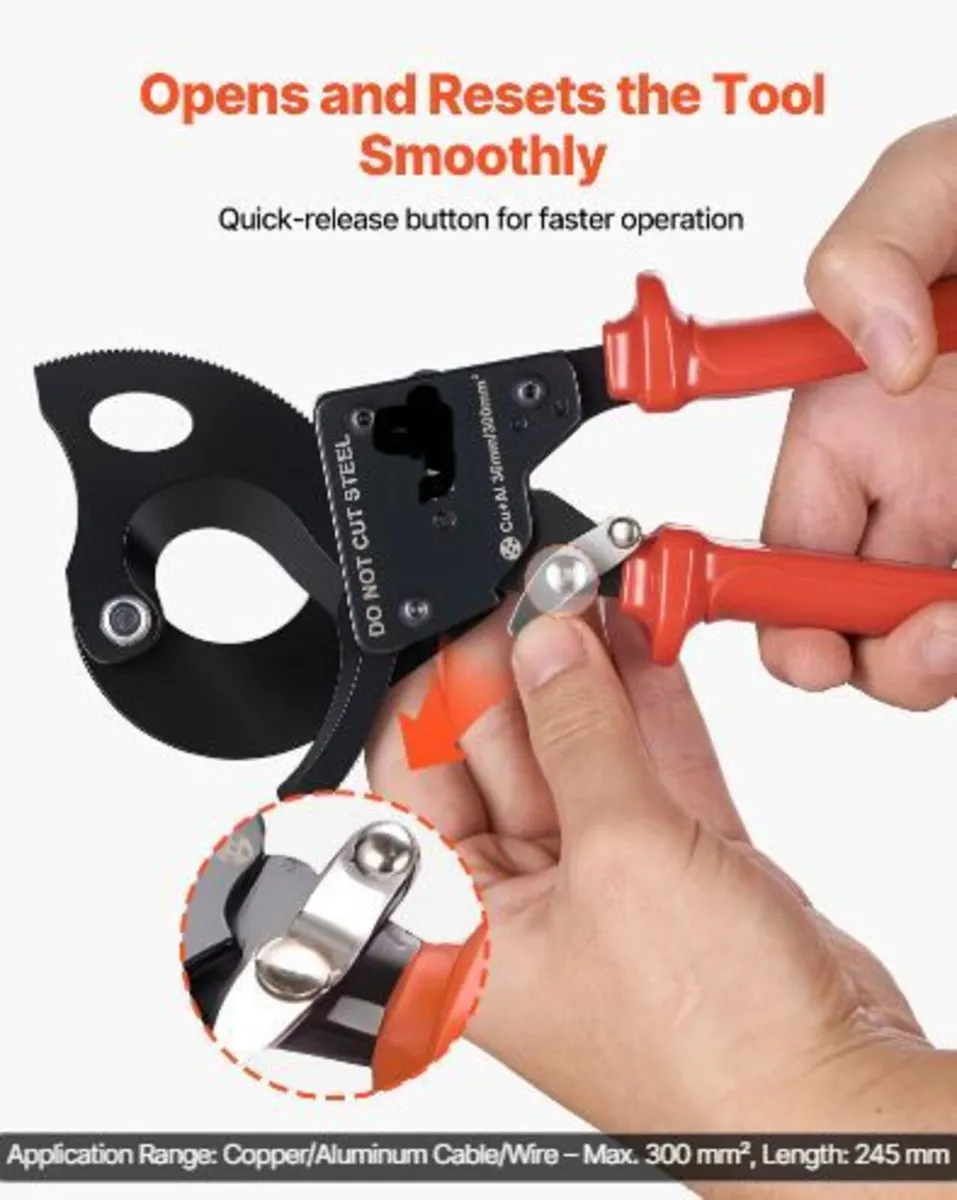 Ratcheting Cable Cutter, Spring Steel - Image 2
