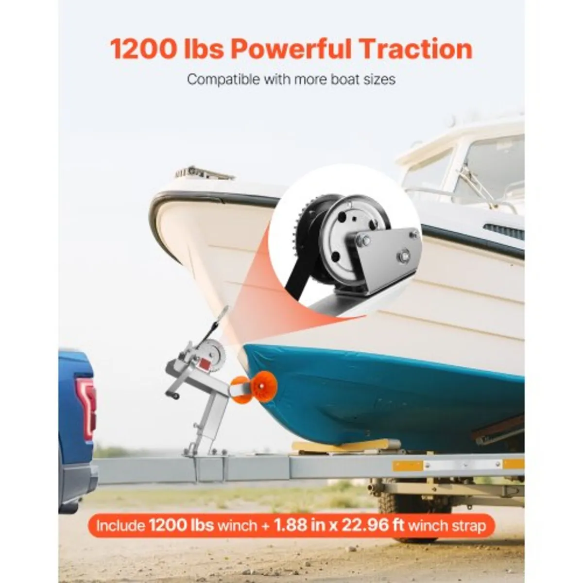 Boat Trailer Winch Stand with Roller, 544 kg Winch - Image 4