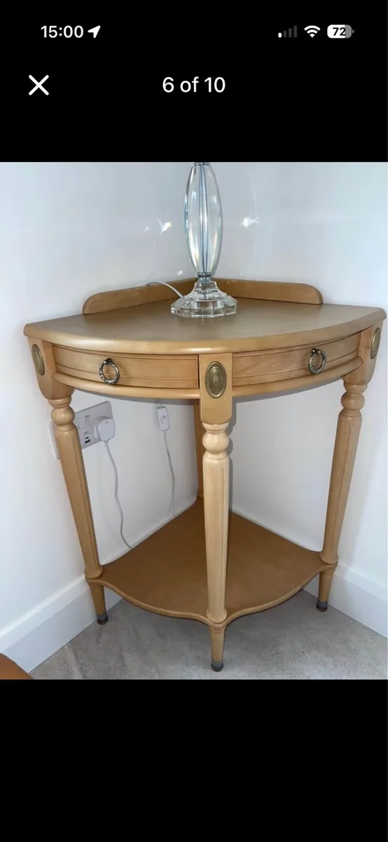 Pair of Oak Corner Side Table with Drawers - Image 1