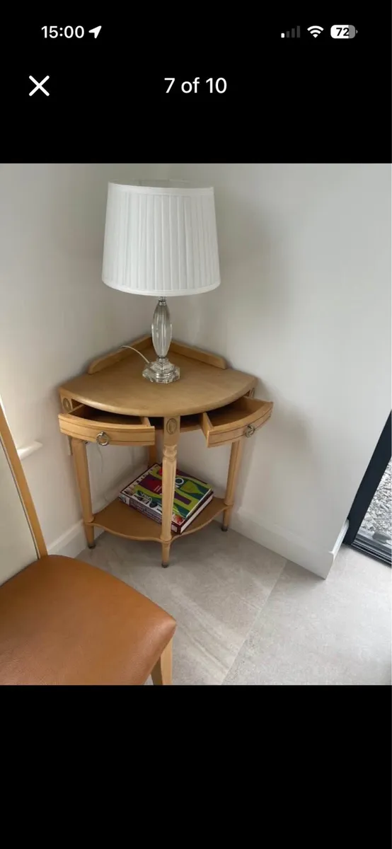 Pair of Oak Corner Side Table with Drawers - Image 2