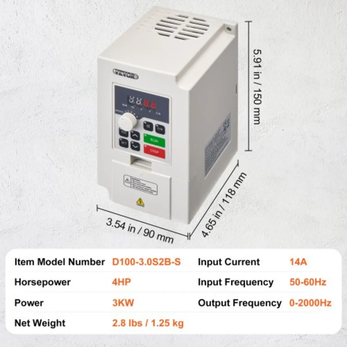VFD 4HP, 3KW, 14A, 1 or 3 Phase AC 220V Input to 3 - Image 2