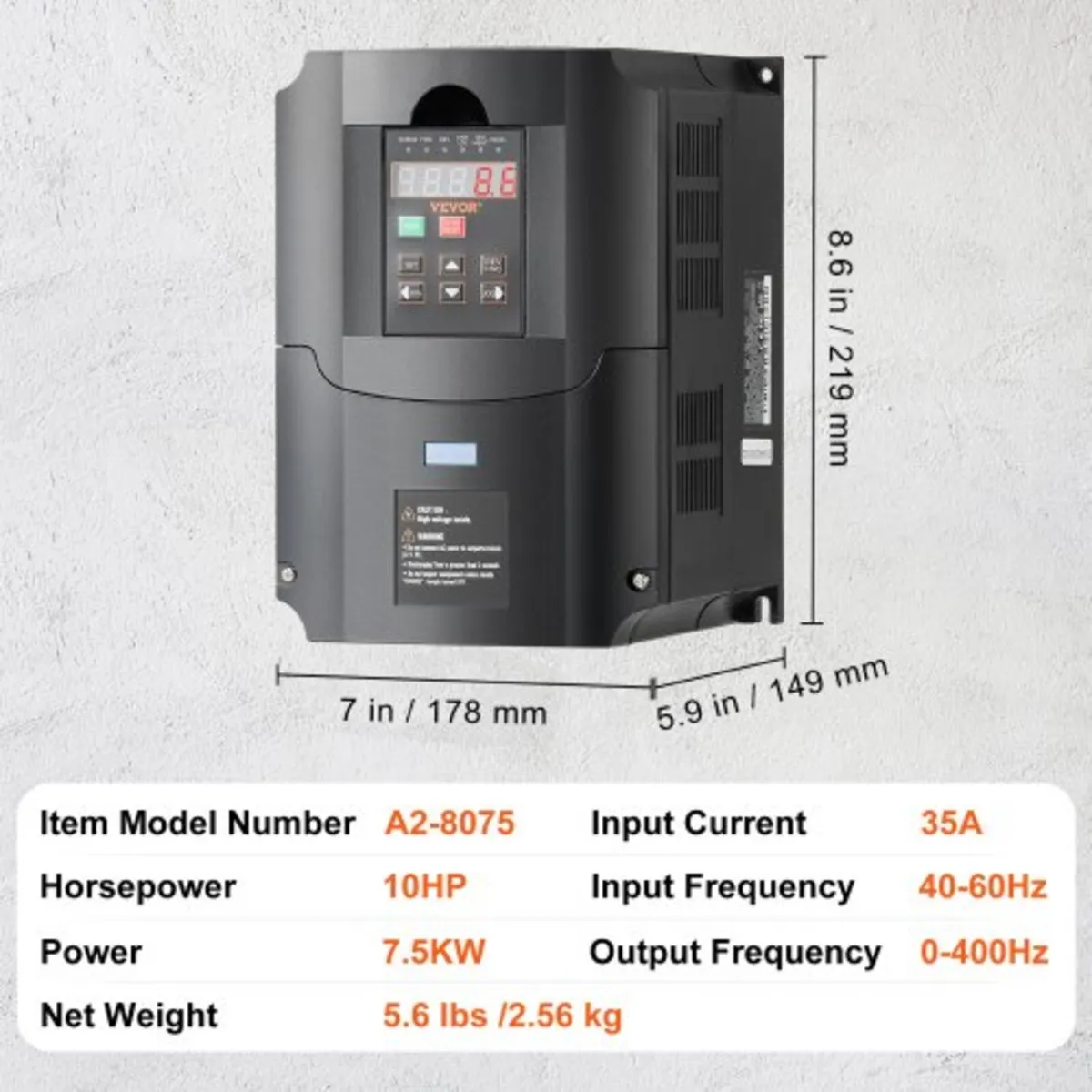 VFD 10HP, 7.5KW, 35A, 1 or 3 Phase 220V Input to 3 - Image 2