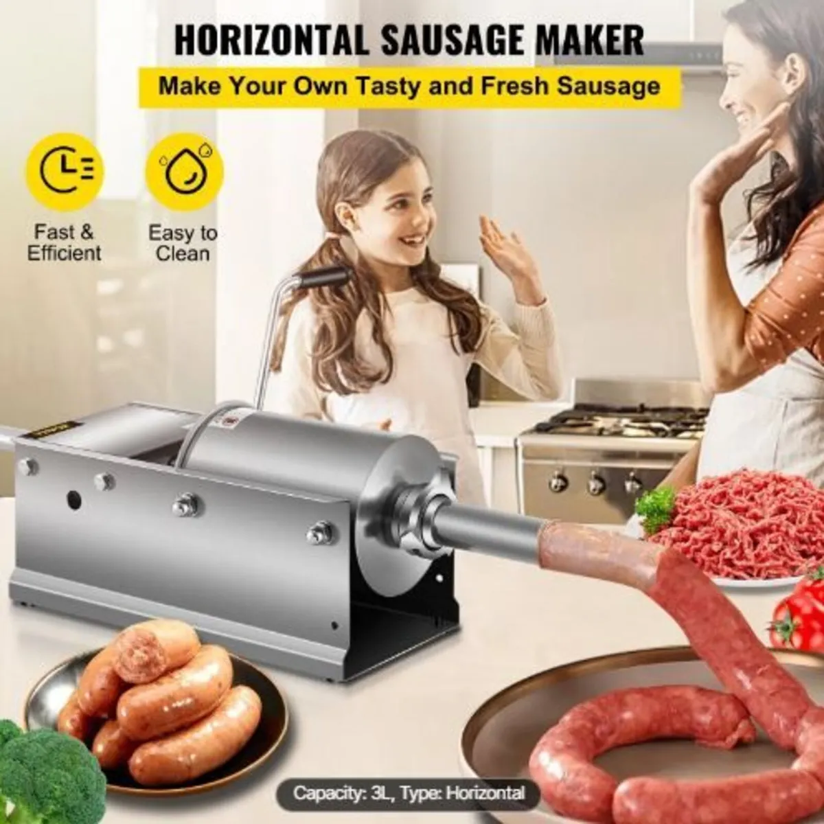 Manual Sausage Stuffer, 3 L / 7 LBS Horizontal - Image 2