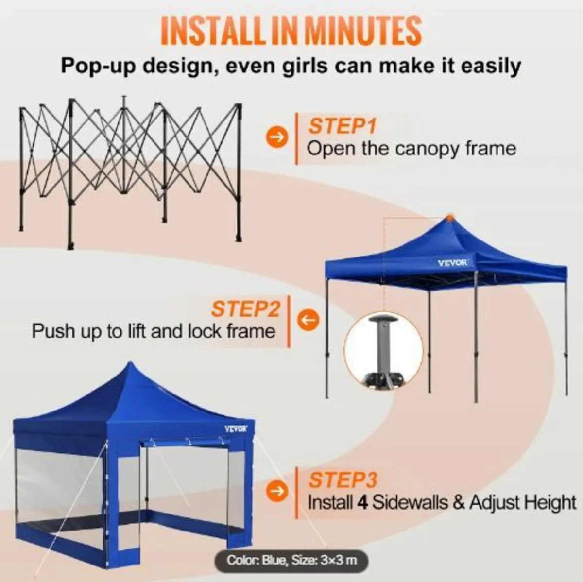304.8 x 304.8 cm Pop Up Canopy Tent - Image 4