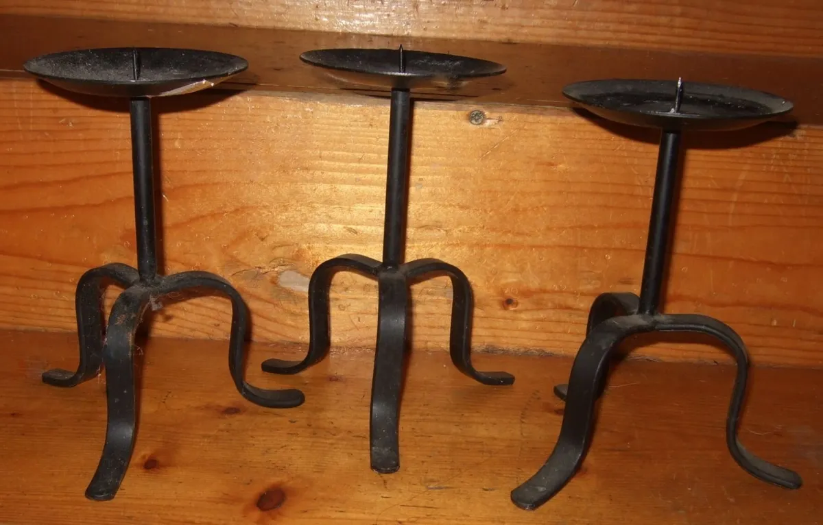 Vintage Wrought Iron Tripod Candle Holders - Image 4