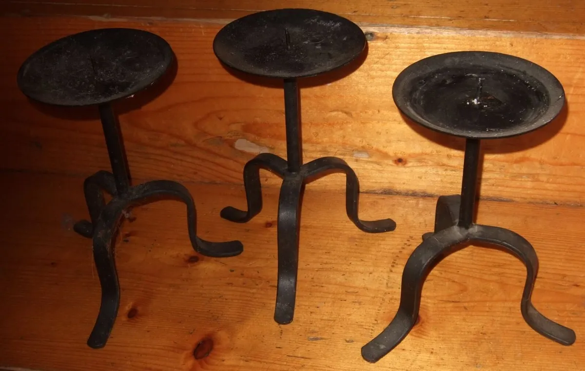 Vintage Wrought Iron Tripod Candle Holders - Image 3