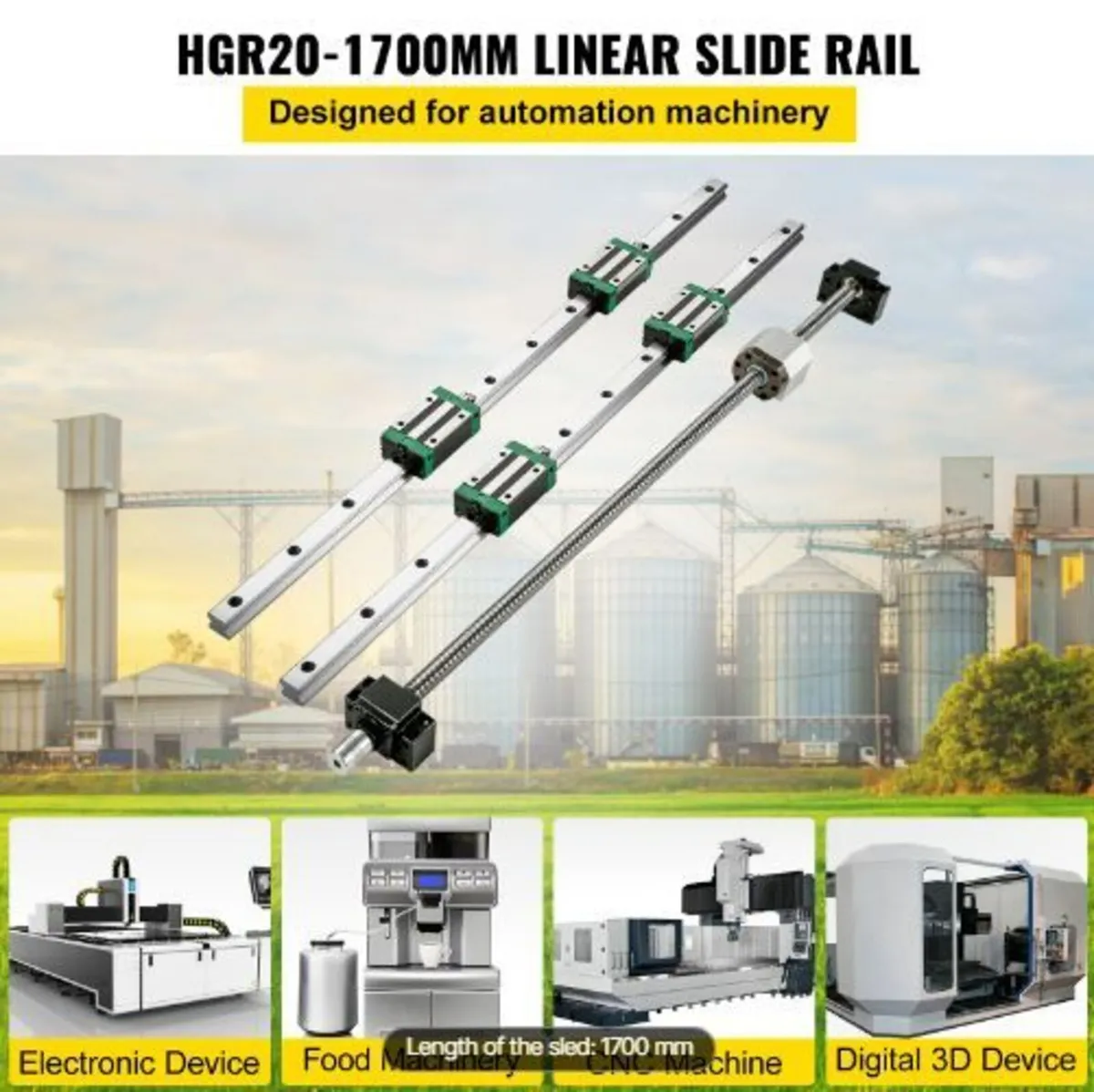 Linear Guide Rail 2Pcs HGR20-1700mm - Image 3