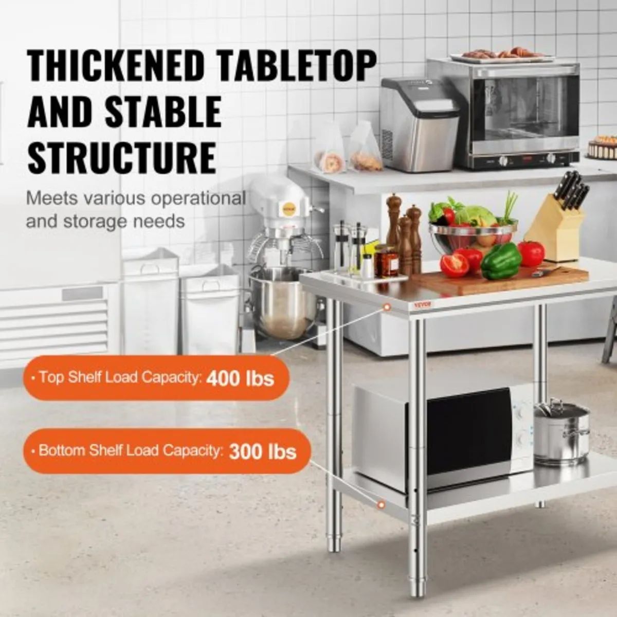 Stainless Steel Prep Table, 900x600x800 mm, 700 lb - Image 3
