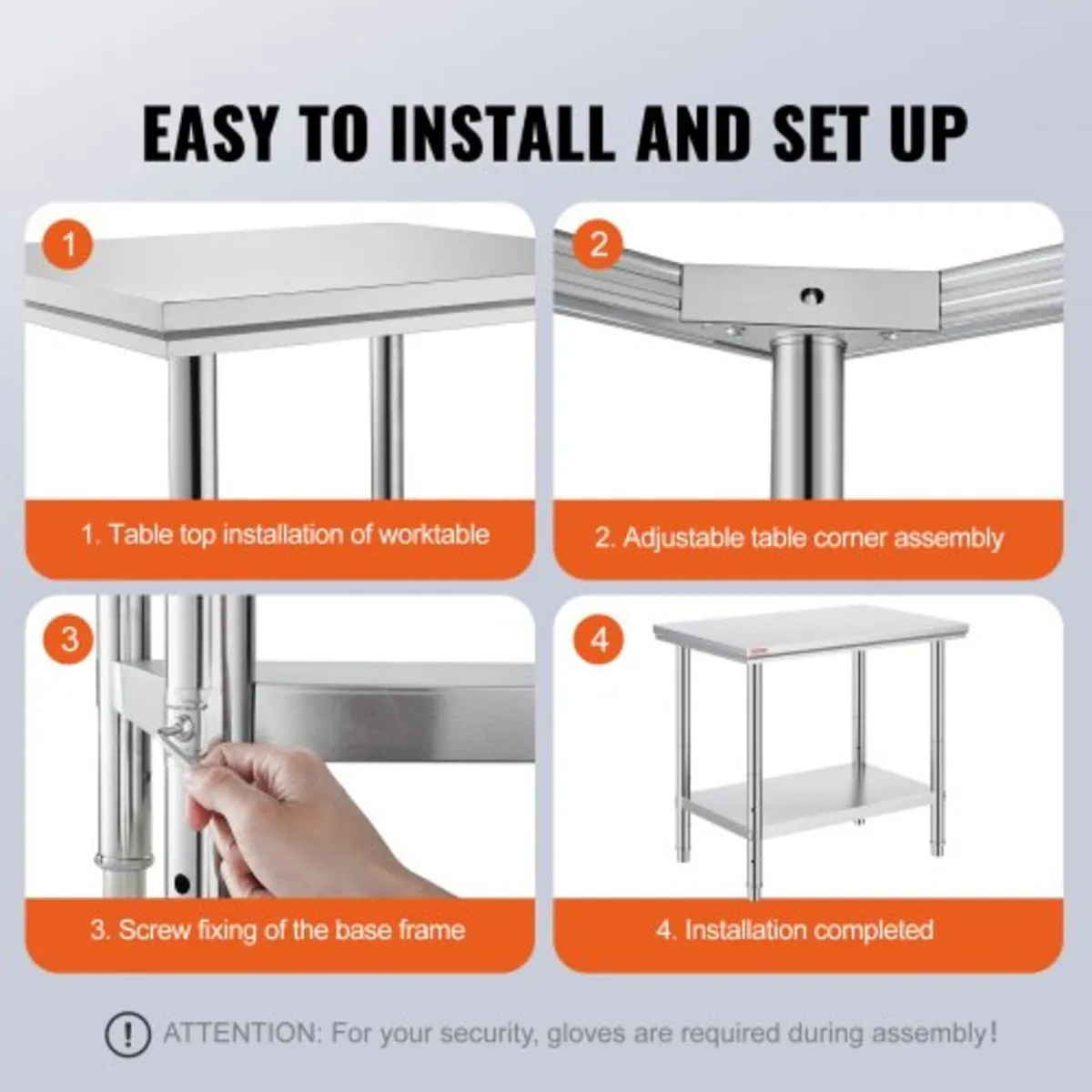 Stainless Steel Prep Table, 900x600x800 mm, 700 lb - Image 4