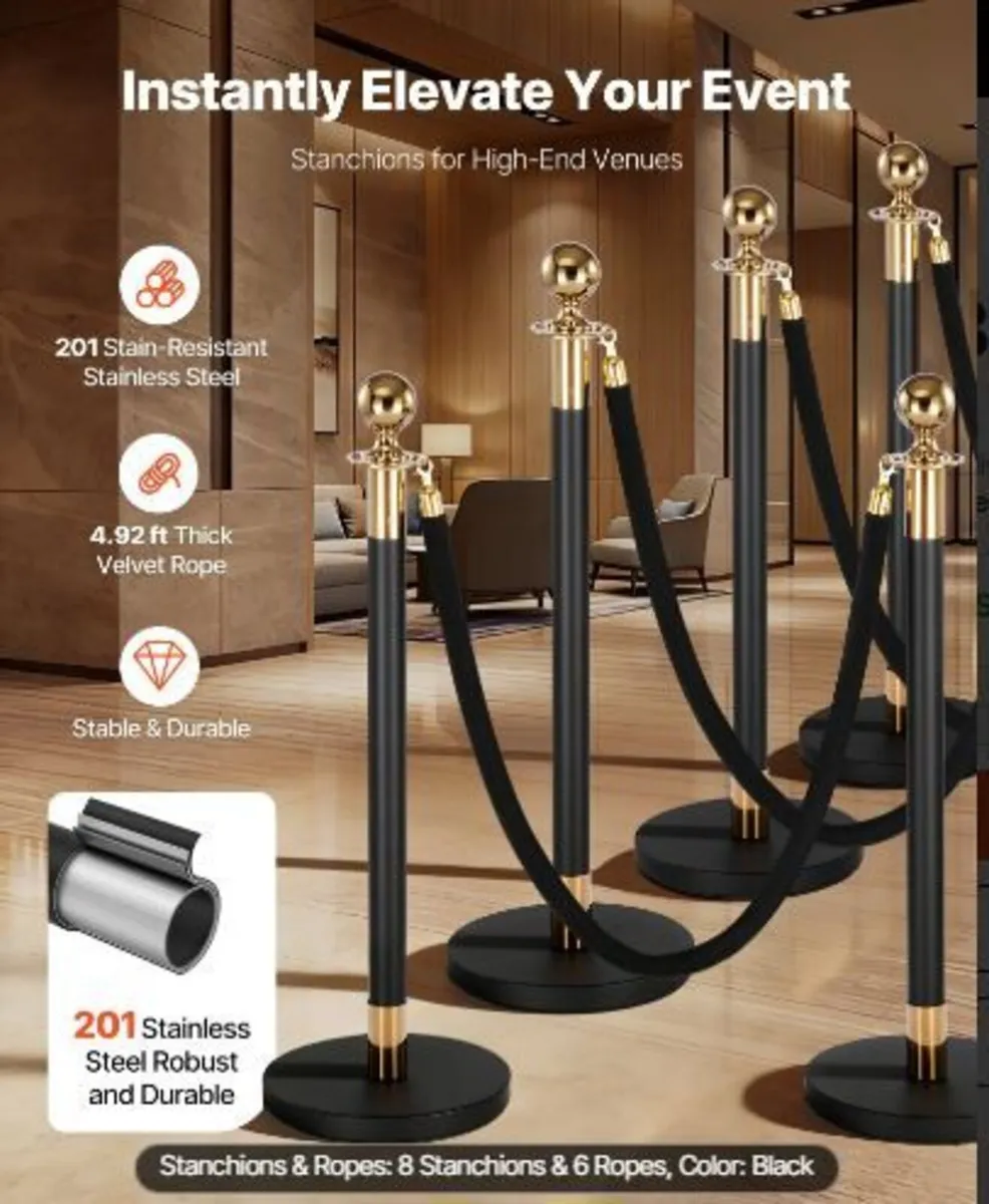 Stanchion Post, 8 Pcs Crowd Control Barrier Set - Image 2
