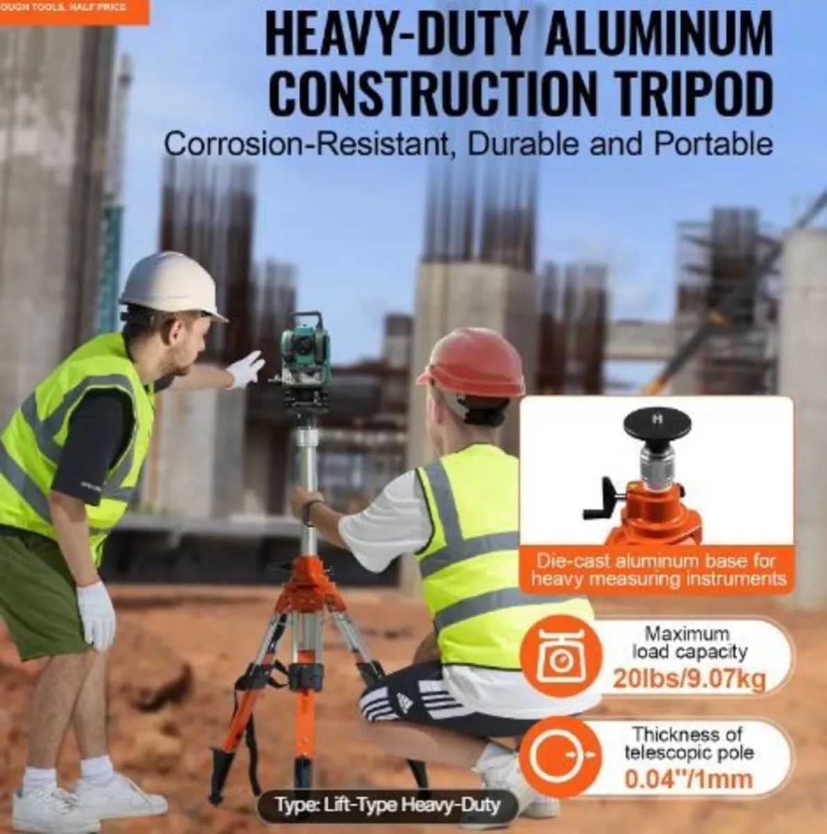 Laser Level Tripod Stand, 5/8"-11 Thread Mount - Image 2