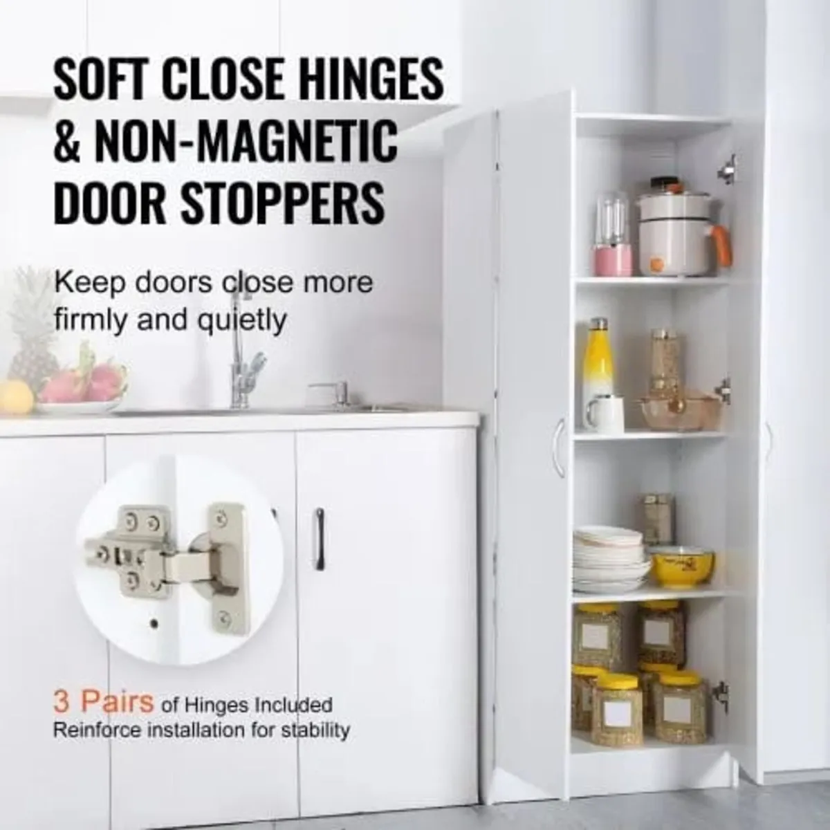 Kitchen Pantry Cabinet, 60" Tall Food Pantry Stora - Image 3