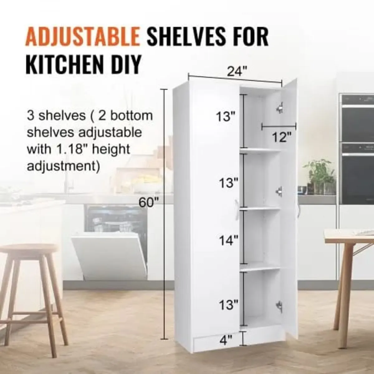 Kitchen Pantry Cabinet, 60" Tall Food Pantry Stora - Image 4