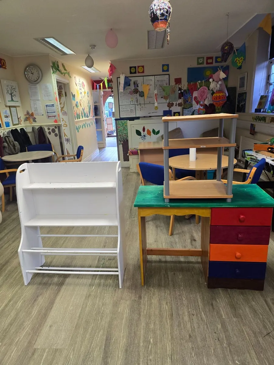 Table , Desk and Storage shelves (Free) - Image 1