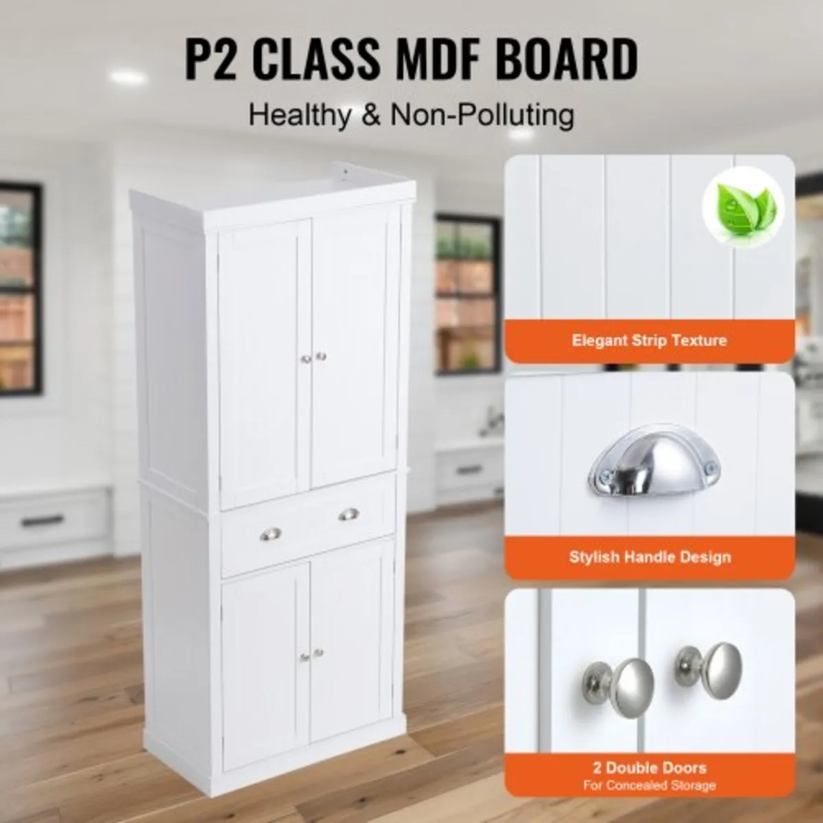 72" Kitchen Pantry Storage Cabinet, Freestanding U - Image 3