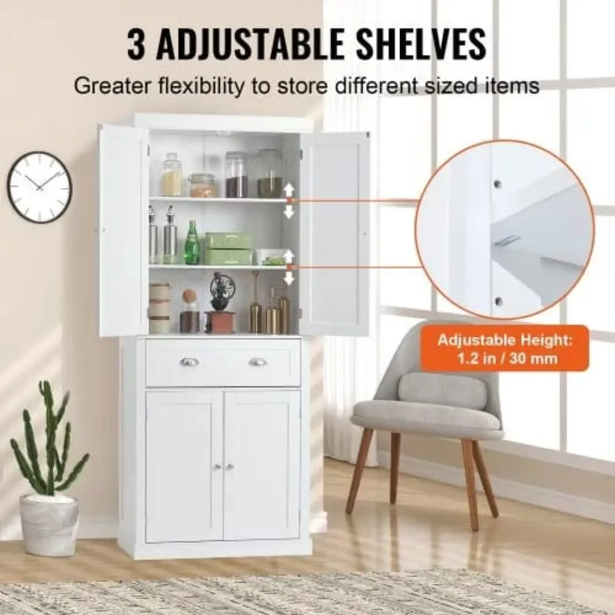 72" Kitchen Pantry Storage Cabinet, Freestanding U - Image 4