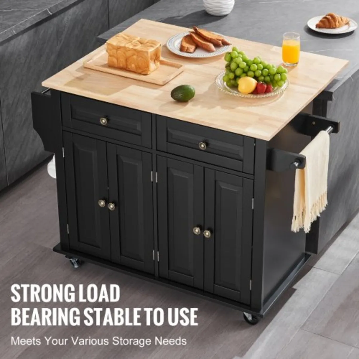 Kitchen Island Cart, 43" Wood Top Mobile Carts wit - Image 4