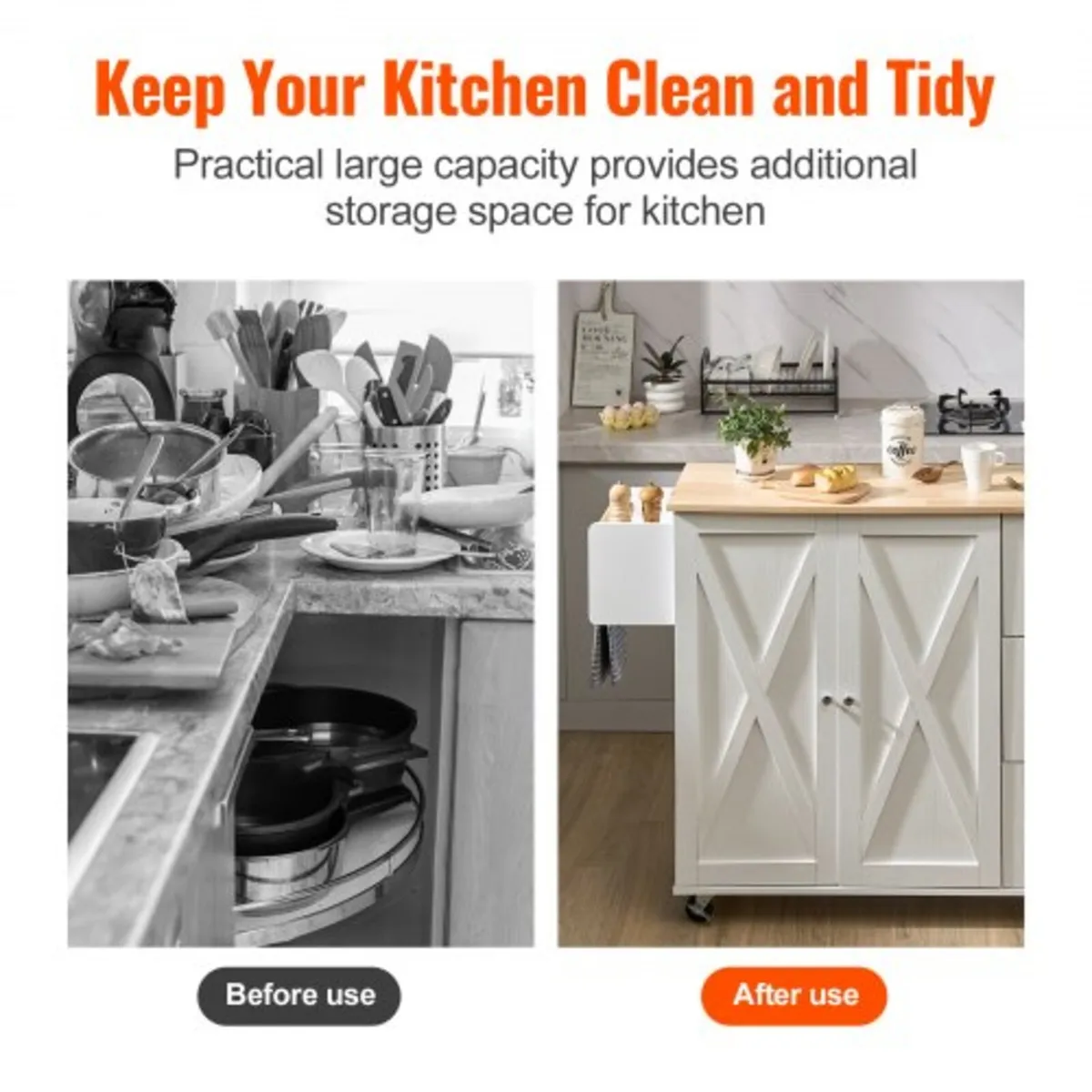 Kitchen Island Cart with Solid Wood Top, 115 cm Wi - Image 2