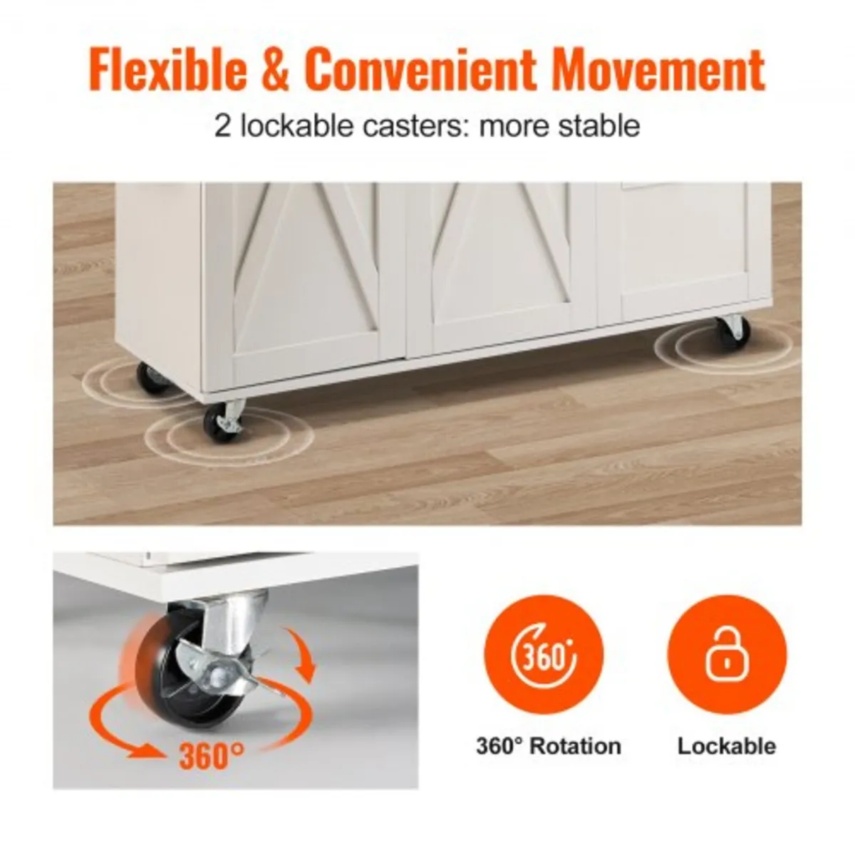 Kitchen Island Cart with Solid Wood Top, 115 cm Wi - Image 3