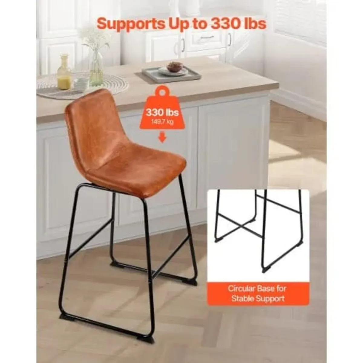 Bar Stool Set of 4, 65cm Counter Height Stools, Mo - Image 3