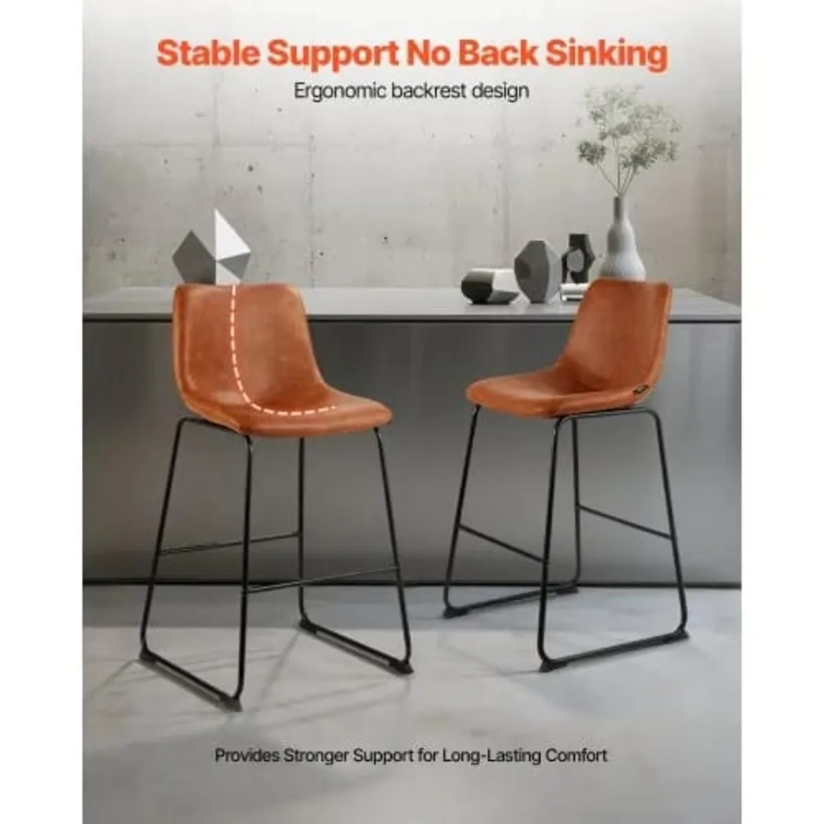 Bar Stool Set of 4, 65cm Counter Height Stools, Mo - Image 4