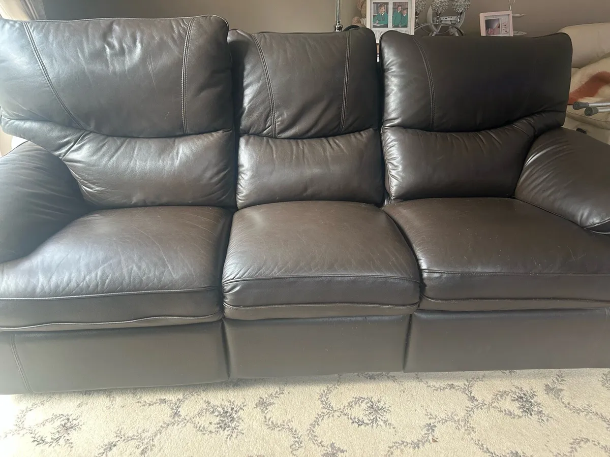 Brown 3 piece Recliner Leather Couch - Image 2