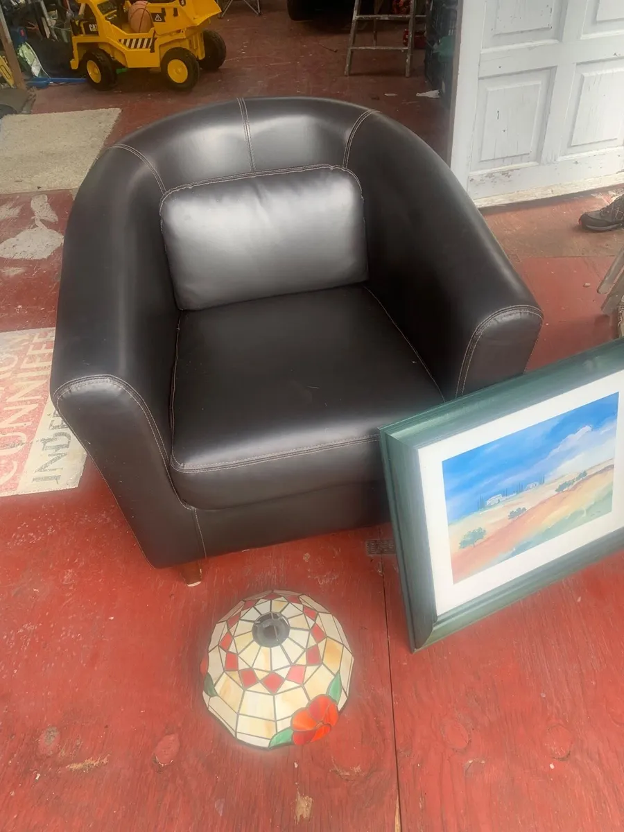 Leather Chair, picture and Lampshade - Image 1