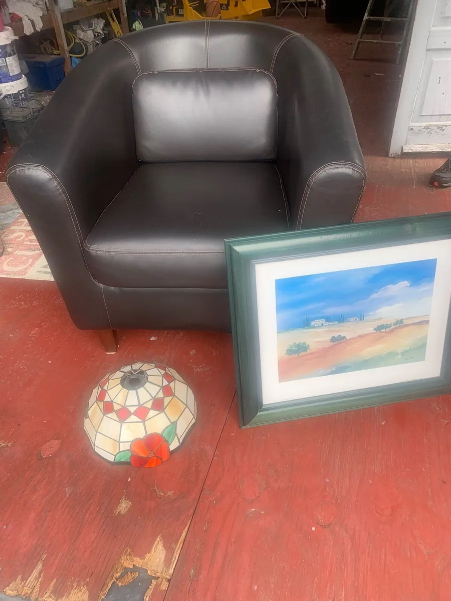 Leather Chair, picture and Lampshade - Image 3
