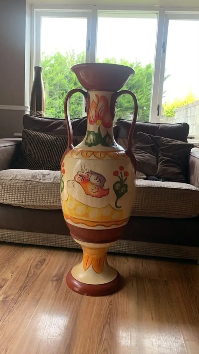 Large Vintage Style Hand Painted Ceramic Floor Vase  Floral Twin - Image 1