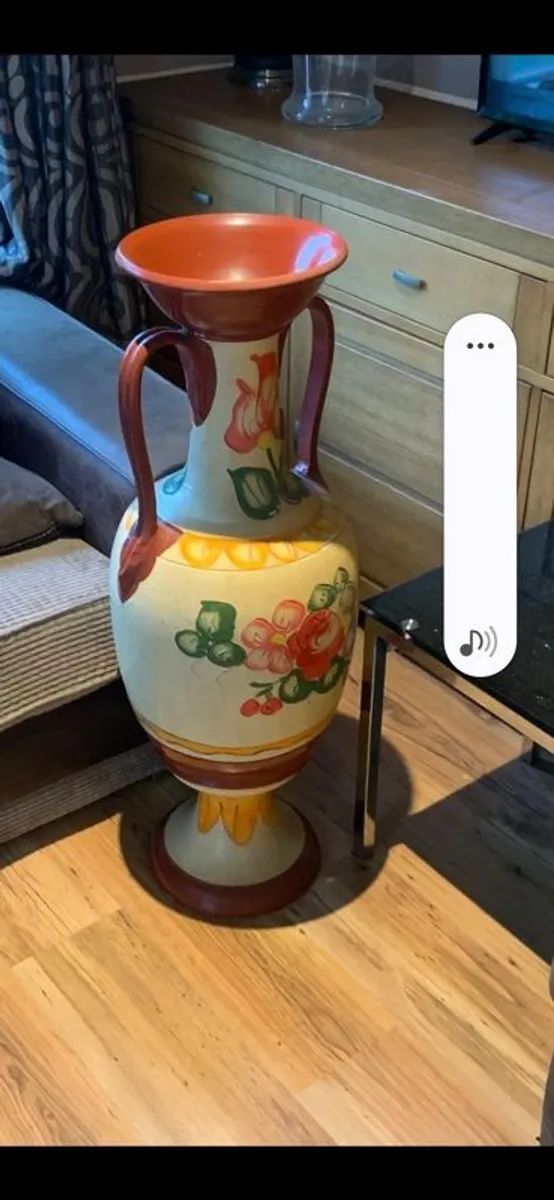 Large Vintage Style Hand Painted Ceramic Floor Vase  Floral Twin - Image 2