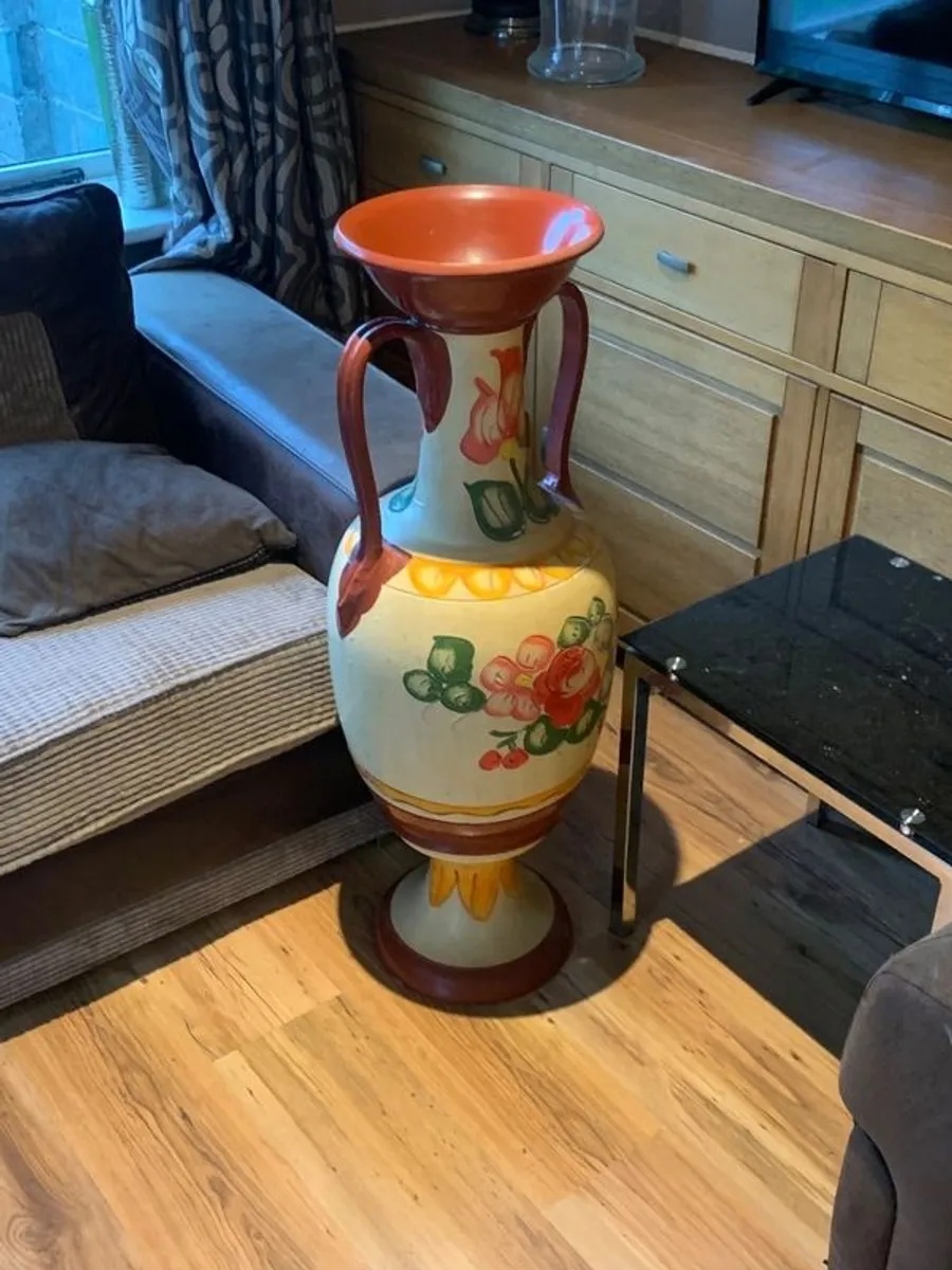 Large Vintage Style Hand Painted Ceramic Floor Vase  Floral Twin - Image 3