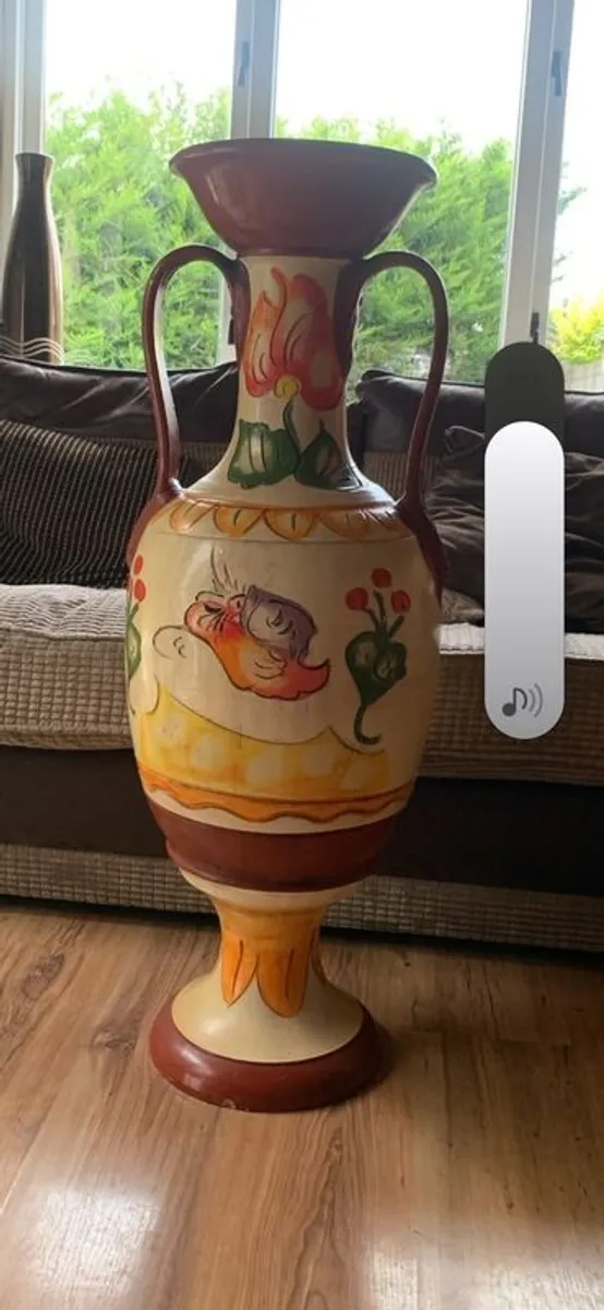 Large Vintage Style Hand Painted Ceramic Floor Vase  Floral Twin - Image 4