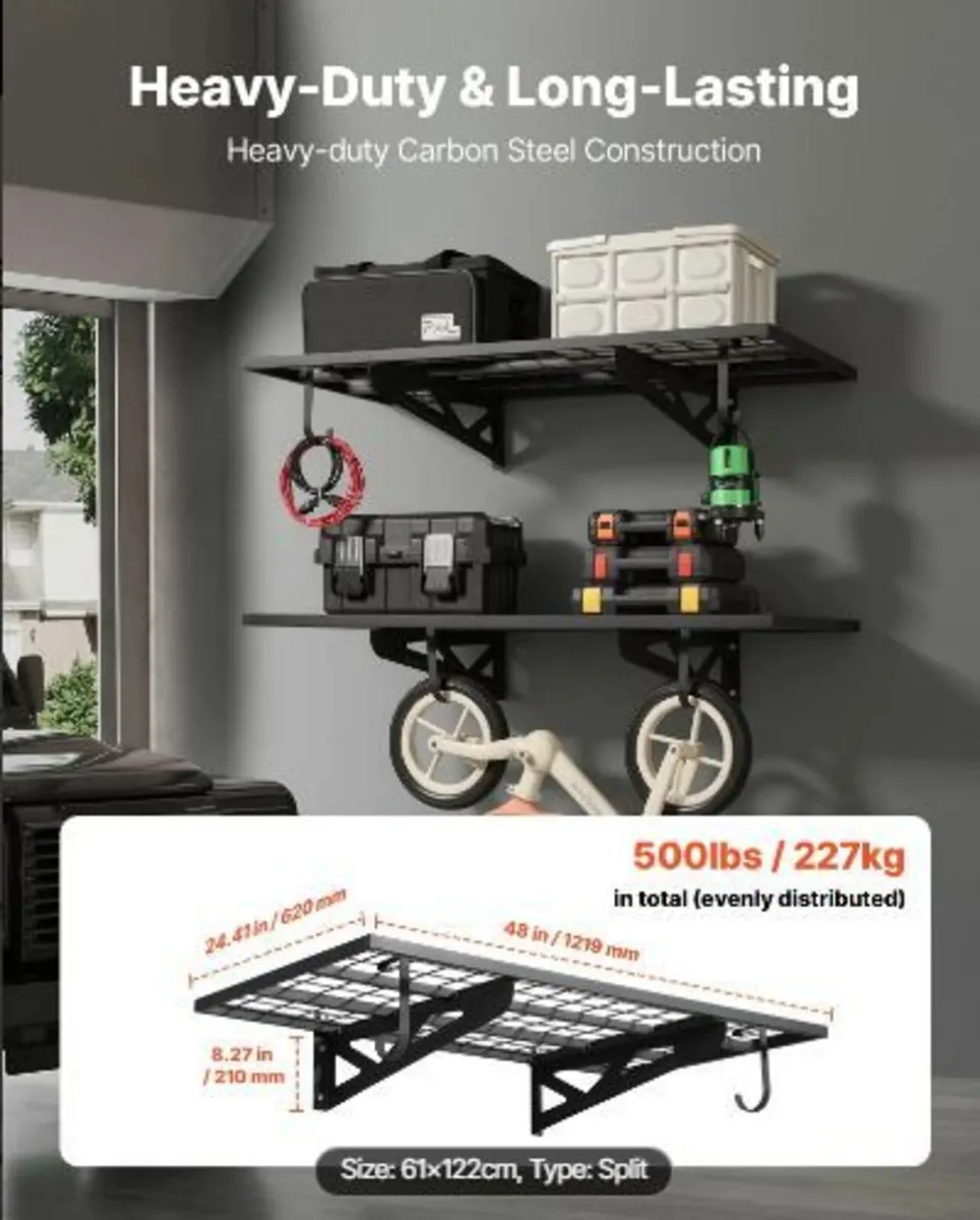 2-Tier Heavy Duty Wall Garage Shelving - Image 3