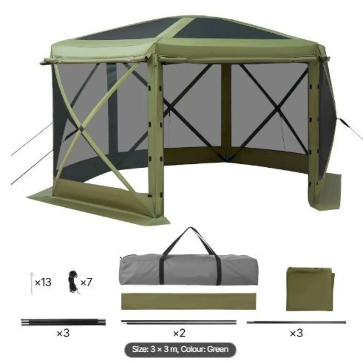 Pop up Gazebo Screen Tent, 3x3 m Large 6-Sided - Image 4