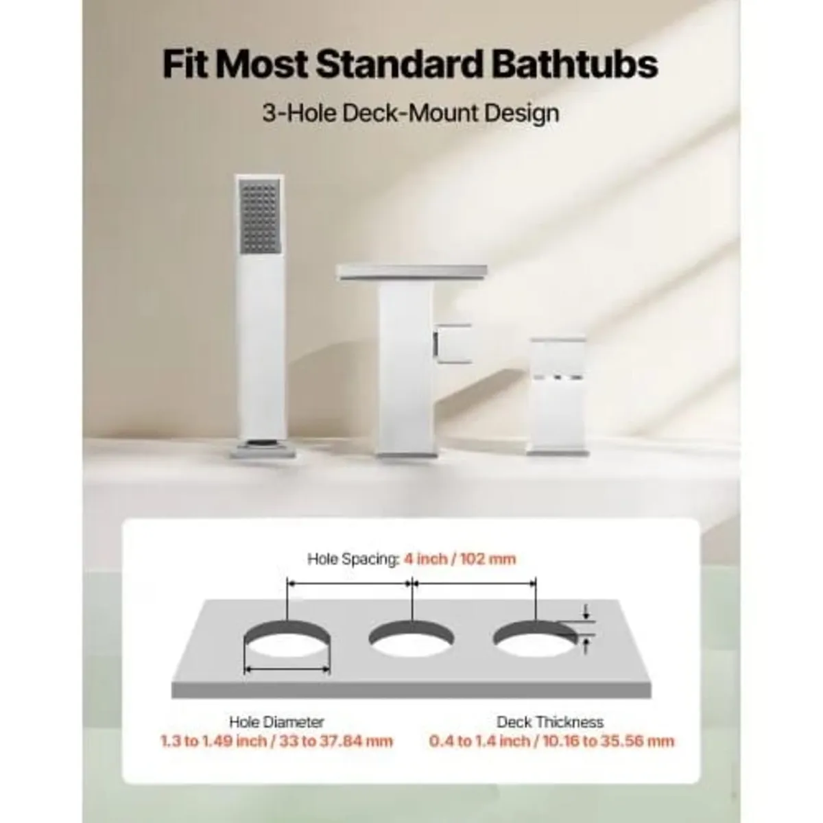 Roman Tub Faucet, 3 Hole Waterfall Bathtub Faucet, - Image 4