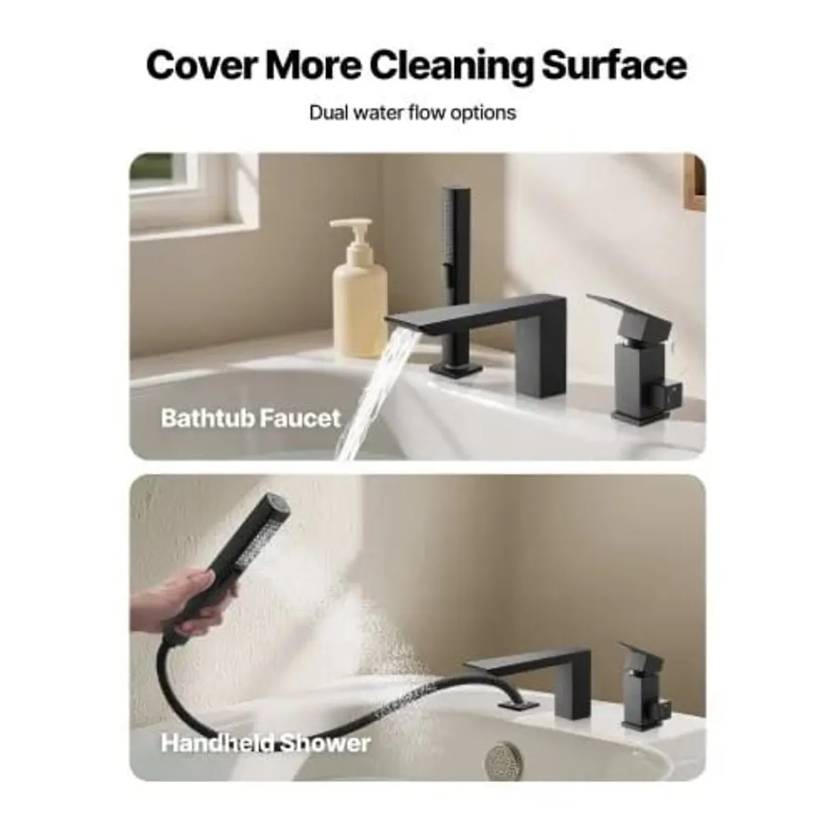 Black Roman Tub Faucet, 3 Hole Waterfall Bathtub F - Image 3