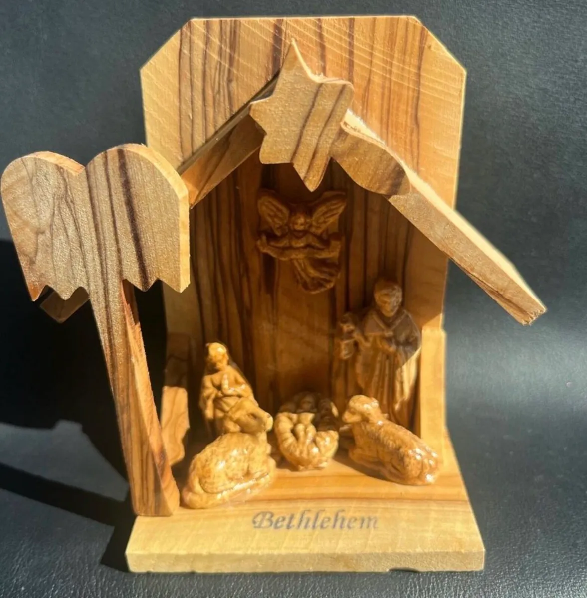 Hand-carved olive wood Nativity scene