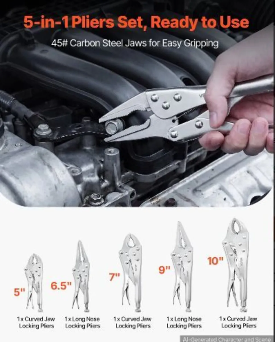 Locking Pliers Set 5-Piece Pliers Tool Set - Image 3