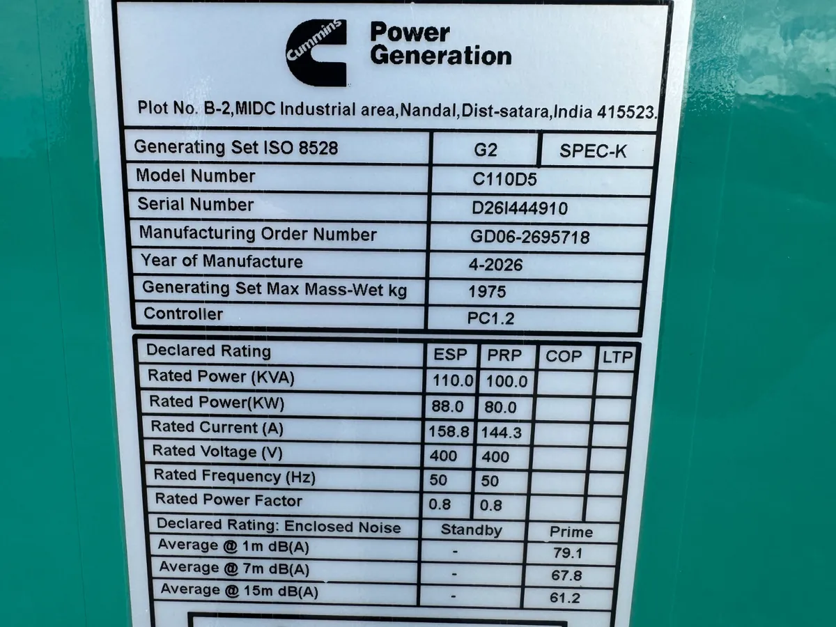 New Cummins 110kVA 3Phase Diesel Generator - Image 4