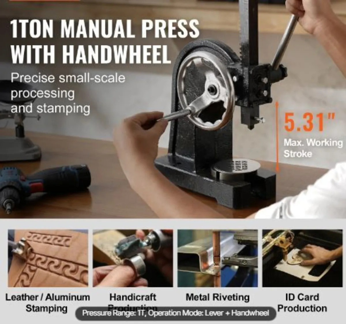 Arbor Press, 1 Ton Manual with Handwheel - Image 1