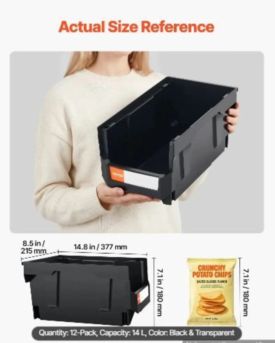 Plastic Stackable Storage Bins, 37.7 x 21.5 x 18 c - Image 3