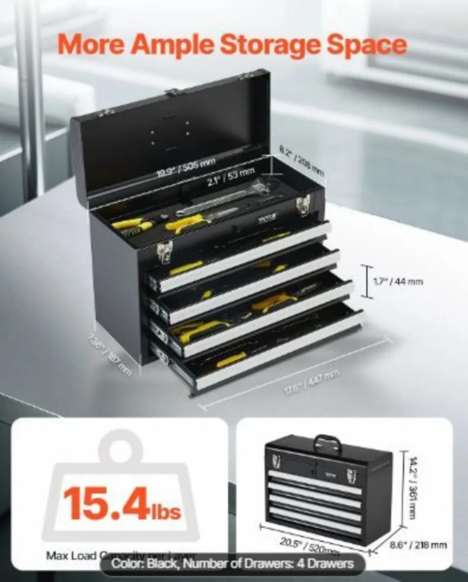 Metal Tool Box, 20.5-inch, Portable Metal Tool - Image 2