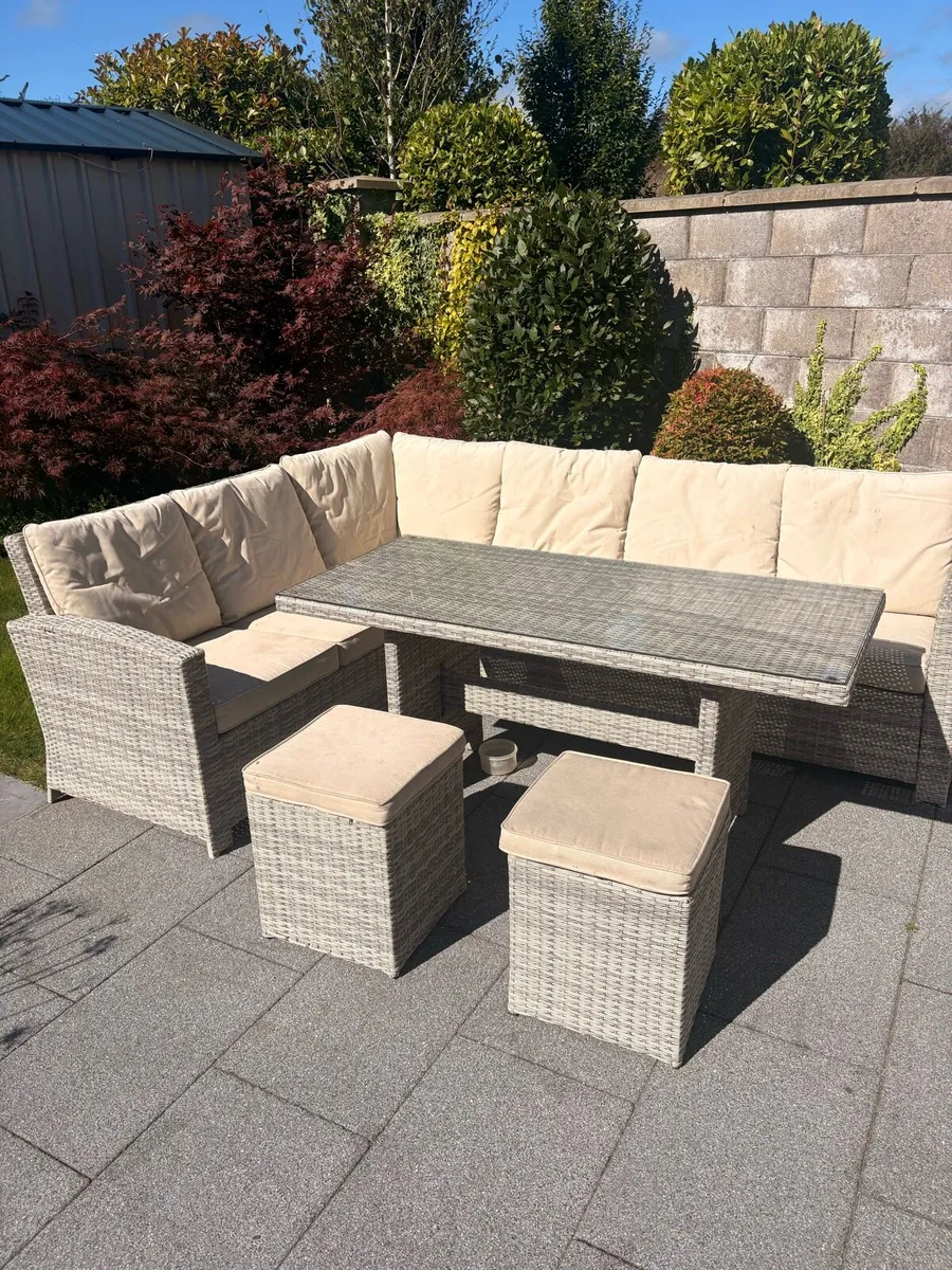 Rattan Corner Sofa & Dining Table Set - Image 1
