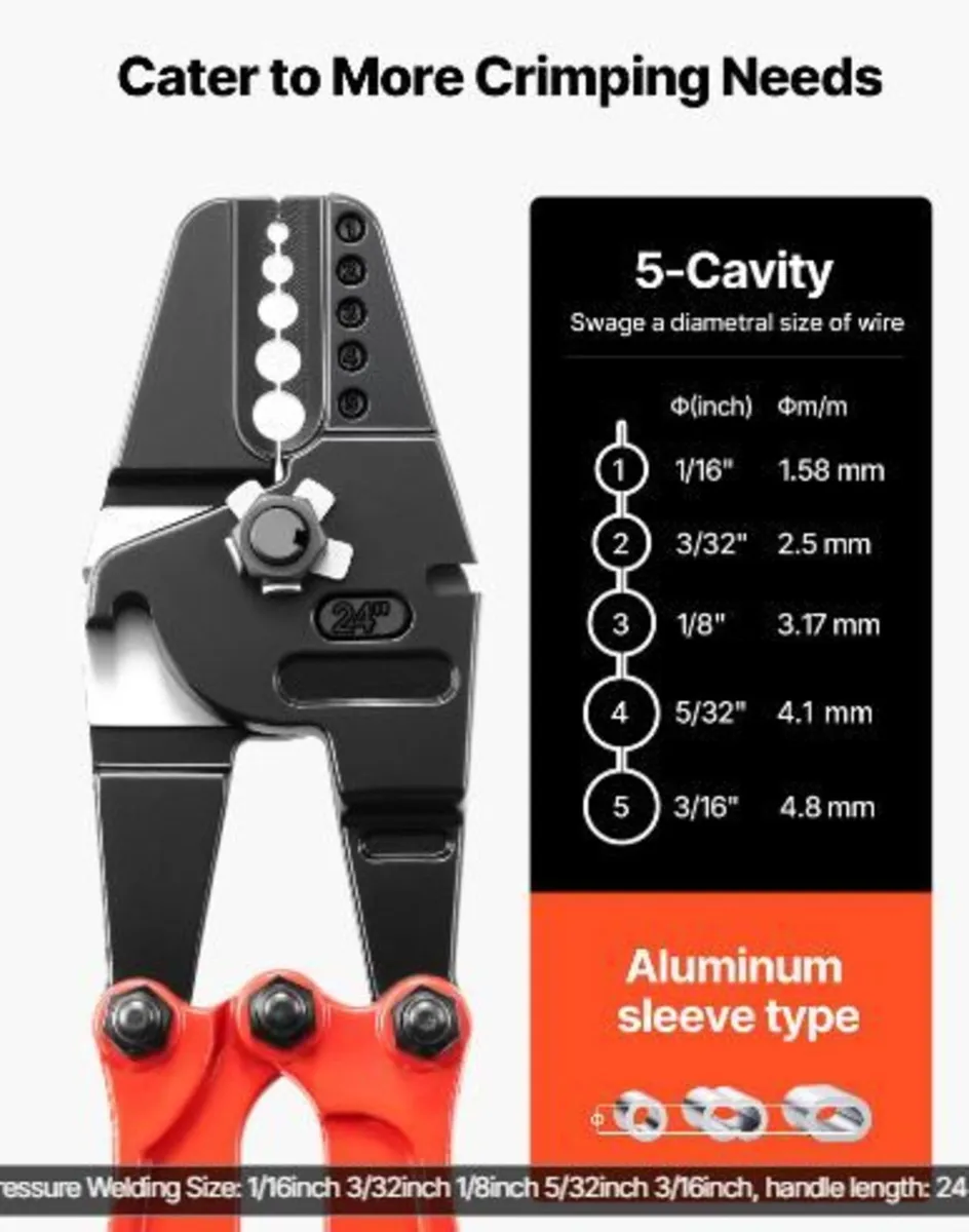 24 Inch Hand Swager Crimper 5 Cavity 1/16 to 3/16 - Image 3