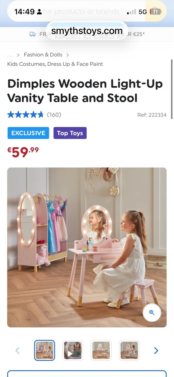 Wooden Light-Up Vanity Table and Stool - Image 2