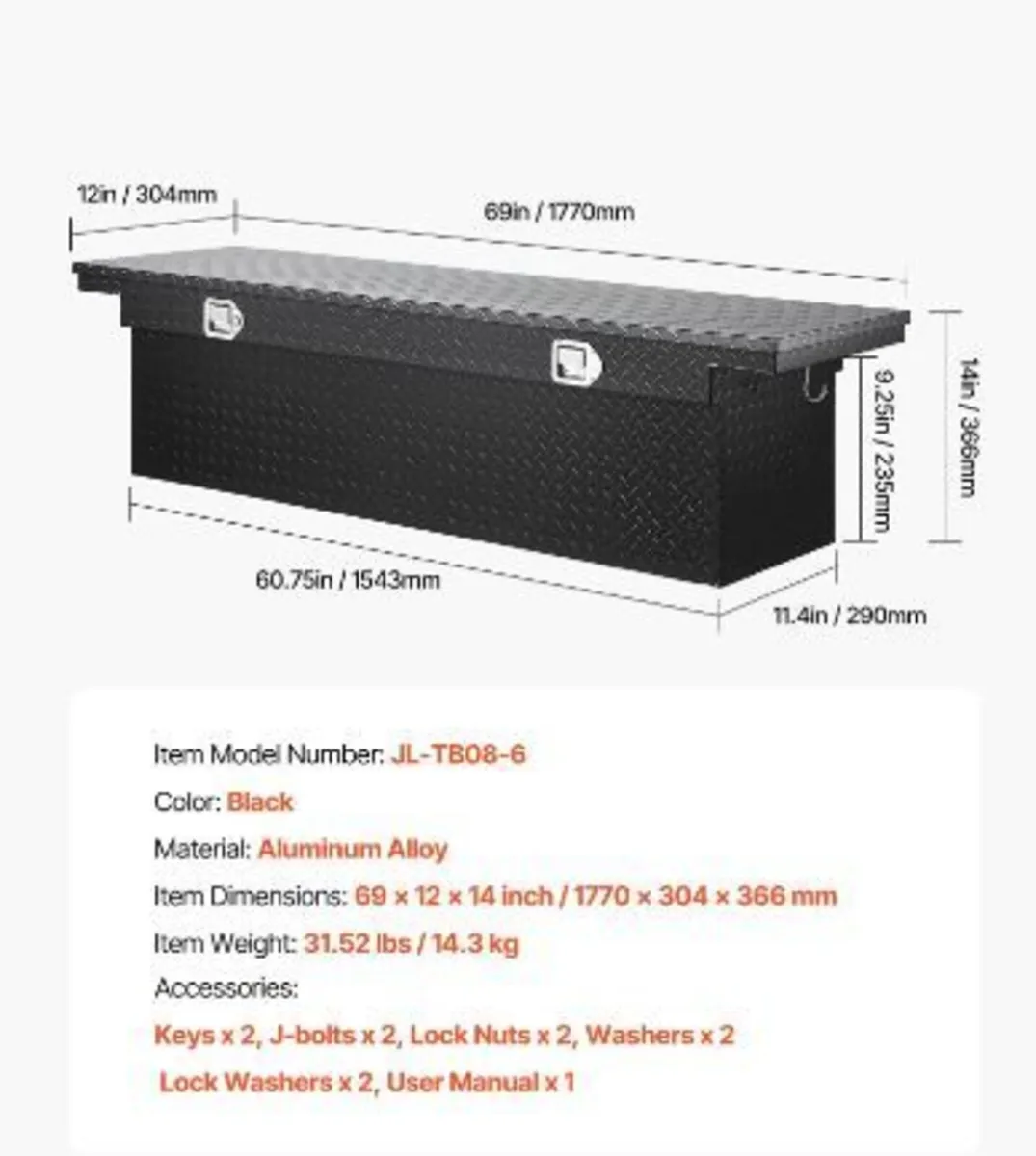 Crossover Truck Tool Box, 69x12x14 In - Image 3