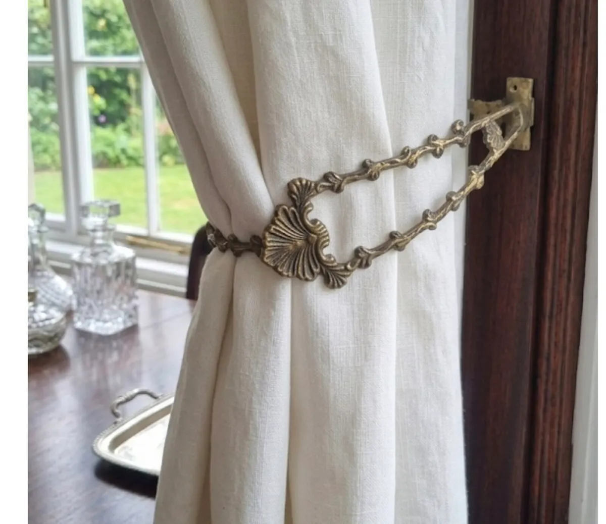 Vintage Ornate Brass Curtain Tiebacks 4 - Image 1