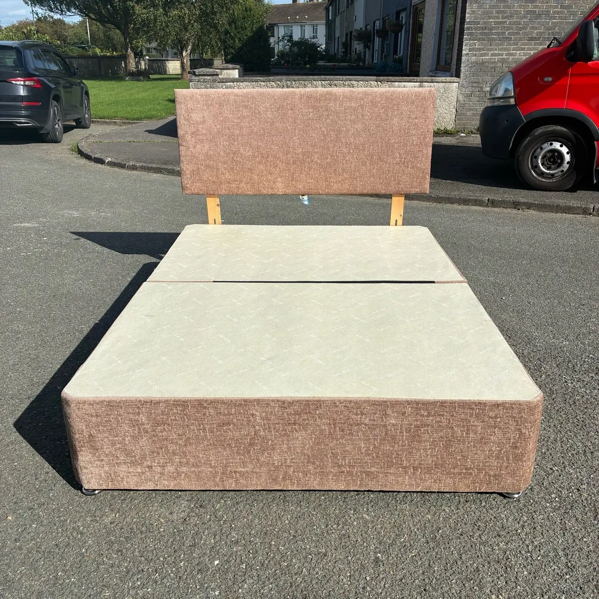 Brown Double bed base & Headboard - Image 1