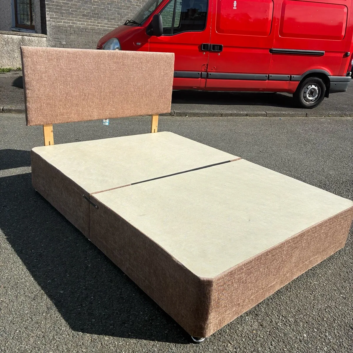 Brown Double bed base & Headboard - Image 2